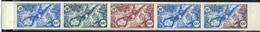 WALLIS & FUTUNA (1962) Shellfish Diver. Trial Color Proofs In Strip Of 5. Scott No C16, Yvert No PA19. - Imperforates, Proofs & Errors