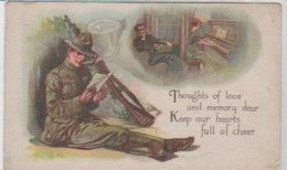 1914-18 Soldat Américain Lisant Lettre De Sa Fiancée "Thoughts Of Love And Memory Dear.  Keep Our Hearts Full Of Cheer" - Regiments