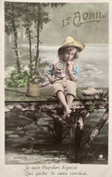 1er Avril - Carte Photo - Fête - Enfant à La Pêche - Pêcheur à La Ligne - 1° Aprile (pesce Di Aprile)