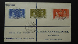 SEYCHELLES CORONATION KGVI 12 MAY 1937 POSTMARK  GRAND ANSE  FDC REGISTERED - Seychelles (1976-...)
