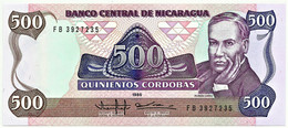 Nicaragua - 500 Córdobas - 1985 ( 1988 ) - Unc. - Pick 155.a -  Prefix FB - Nicaragua