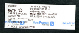 Reçu De Ticket De Metro, Bus - Paris Station Bourse 2021 - RATP - Train Ticket - Europe