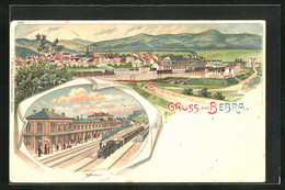 Lithographie Bebra, Bahnhof & Panorama - Bebra