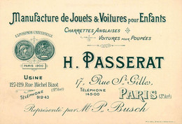 Paris 3ème * H. PASSERAT Manufacture De Jouets & Voitures Pour Enfants , 17 Rue St Gilles * Carte De Visite Ancienne Jeu - Arrondissement: 03