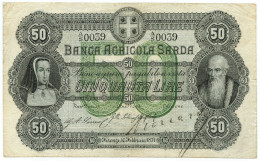50 LIRE BANCA AGRICOLA SARDA CREDITO AGRARIO FIRENZE 10/02/1871 BB/BB+ - Other & Unclassified
