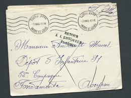 Lac Obli. Tours Gare , 3/08/1940 Pr. L'aveyron ( Zone Libre ) Obl. "retour à L'envoyeur INADMIS  LN 33308 - Guerre De 1939-45