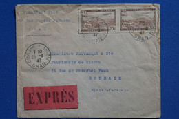 G19 ALGERIE  BELLE LETTRE EXPRES 1947 ORAN POUR ROUBAIX+ PAIRE DE T.P + AFFRANCH INTERESSANT - Luftpost