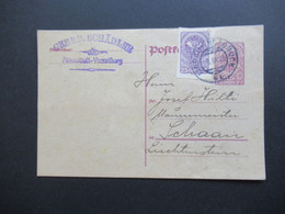 Österreich 1920 Ganzsache Mit Zusatzfrankatur Stempel Lindau - Innsbruck Nach Schaan In Lichtenstein - Lettres & Documents