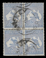 1915 AUSTRALIA ROOS 6d BLOCK OF 4 SG. 38 - IMPERF LOWER SIDE - Gebraucht