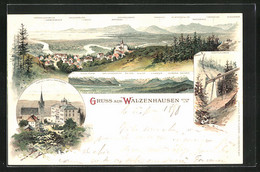 Lithographie Walzenhausen, Hotel Rheinburg Und Kirche, Drahtseilbahn - Walzenhausen