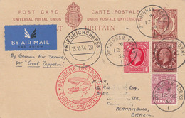 Zeppelin - 1934 - Grande-Bretagne - Carte Postal Du 12/10/1934 - Vers Le Brésil - Zeppelines