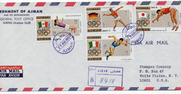 OLYMPICS  - AJMAN - 1972 - MUNICH OLYMPIC STAMPS (4)  ON POSTALLY USED ,REG COVERS TO USA WITH ARRIVAL BACKSTAMPS - Estate 1972: Monaco