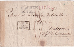 ALLEMAGNE 1820 LETTRE DE ACHEN MARQUE D'ENTREE PRUSSE PAR GIVET - Marques D'entrées