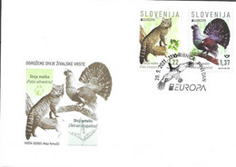 SLOVENIA, 2021, FDC,  EUROPA, ENDANGERED WILDLIFE, FELINES, LYNX, BIRDS,2v ON FDC - 2021