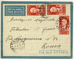 Etiopia 1937 Posta Aerea, Splendida Lettera Harar - Roma Con 3 Esemplari Del C. 50 Carminio, Sassone N. 5 - Etiopía