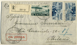 Etiopia 1938 Bella Raccomandata Posta Aerea Addis Abeba-Roma Con 2 Bolli Del L.1,25 Azzurro E 1 Eritrea C. 25 (A. Diena - Etiopia