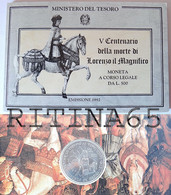 ITALIA 500 LIRE ARGENTO 1992 LORENZO IL MAGNIFICO FDC SET ZECCA - Jahressets & Polierte Platten