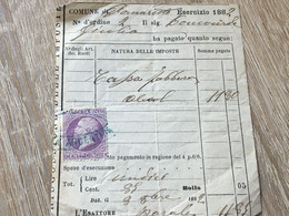 PomarettoMarca Da Bollo Fiscal Pinerolo Italie Ecersizio 1882 Royaume - 1878-00 Humbert I -☛Somma Pagata - Fiscales