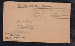 New Zealand 1946 Cover OFFICIAL PAID In Green Local Use Christchurch - Lettres & Documents