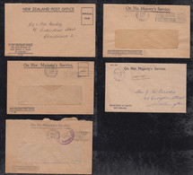 New Zealand 1947-76 5 Cover OFFICIAL PAID O.H.M.S. - Brieven En Documenten