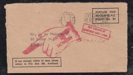 New Zealand 1965 POSTAGE PAID Auckland Local Use Returned Not Known By Postmen Grey - Covers & Documents