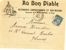 5 Aout 1899 Sage 15c Y.T.n°101 Sur Enveloppe Illustrée "au Bon Diable"cachet Convoyeur Uzes à Remoulin - 1877-1920: Semi Modern Period