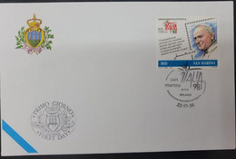 A) 1998, SAN MARINO, POPE JUAN PABLO II, FDC, INTERNATIONAL PHILATELIC EXHIBITION, ITALY 98, MILAN, JOINT ISSUE WITH ITA - Briefe U. Dokumente