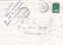 24822# LETTRE Obl NANCY GARE MEURTHE MOSELLE 1978 DECHIREE ACCIDENTELLEMENT PAR SUITE DE MANIPULATION POSTALE MACHINE - Crash Post