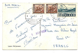 Isl069 / ISLAND - Fisch/ Landschaft 1953, Geysiekarte Nach Paris - Briefe U. Dokumente