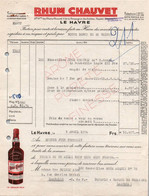 Facture ALCOOL - LE HAVRE - RHUM CHAUVET - 1954 - Alimentaire