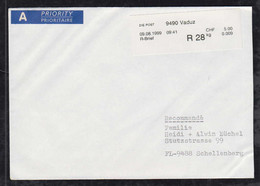 Liechtenstein 1999 Einschreiben Machine Label 5,00Fr Vaduz Nach Schellernberg - Covers & Documents