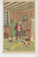 Illustrateur ELLIOT - Jolie Carte Fantaisie Homme Assis Dans Fauteuil Avec Chien De Chasse à Ses Pieds "Bonne Année " - Elliot