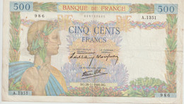 Billet De 500 Francs 28/11/1940 - 500 F 1888-1940 ''Bleu Et Rose''