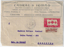 Brazil 1933 Commercial Front Cover Sent From Laguna To Curitiba Commemorative Stamp Columbus + Pro-Airports Stamp - Covers & Documents