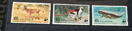 (stamp 27-6-2-2021) Uganda - 3 Used Stamps - WWF - Used Stamps