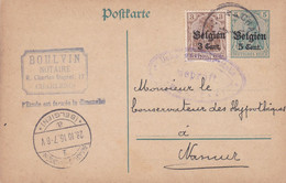 2 Scans Courrier Notaire Carte Entier Postal + OC 11 Charleroi Cachet Censure Militaire Charleroi - German Occupation