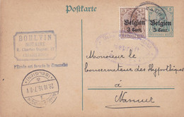 2 Scans Courrier Notaire Carte Entier Postal + OC 11 Charleroi Cachet Censure Militaire Charleroi - Deutsche Besatzung