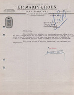 Facture - LA TOUR-de-FRANCE - Vins & Spiritueux … Ets MARTY & ROUX - 1954 - Invoices