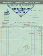 Facture - PONTIVY - Mercerie Lingerie Fabrique Bonneterie Le COQ Fres & J.HAMON - 1933 - Textile & Vestimentaire