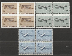 Österreich 1968 Flugpost Vierblöcke Mi 1262 - 1264 ** Postfrisch - 1961-70 Ongebruikt