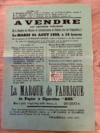 TOULOUSE / AFFICHE VENTE AUX ENCHERES DE LA MARQUE DE FABRIQUE DE PAPIER A CIGARETTES < GOS> - Dokumente