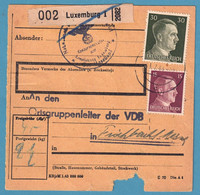 Reçu Affr 15 + 30 Pfg De MERSCH (MOSSELAND)/1944 + étiquette Et  Censure De Luxembourg - 1940-1944 Occupation Allemande