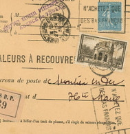 1939 Perfin CN , Y.T. N°389 Et 362 Sur Devant Valeur à Recouvrer De Troyes Vers Montier En Der - 1921-1960: Moderne