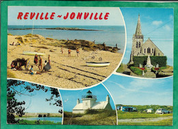 Réville-Jonville (50) église Plage Pont Sémaphore Camping 2scans Voiture Carte Animée - Otros Municipios