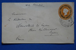 C INDIA  BELLE  LETTRE  RARE  1895    VOYAGEE  A LYON FRANCE + SURCHARGE+  AFFRANCHISSEMENT  PLAISANT - 1882-1901 Keizerrijk