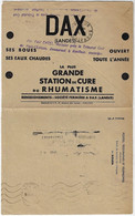France 1938 Postal Cheque Cover Check Advertisement Thermal Waters In Dax City Cure Of Rheumatism Medicine - Brieven En Documenten