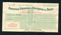 Chèque Vierge Années 50 "Comptoir National D'Escompte De Paris - Agence De La Ferté-Macé (Orne)" - Schecks  Und Reiseschecks