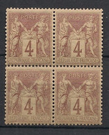 France - 1877 - N°Yv. 88a - Type Sage 4c Lilas Sur Azuré - Bloc De 4 - Neuf Luxe ** / MNH / Postfrisch - 1876-1898 Sage (Type II)
