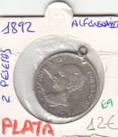 CRE0069 MONEDA ESPAÑA ALFONSO XIII 192 2 PESETAS PLATA CON ARGOLLA 12 - Other & Unclassified