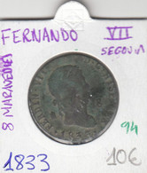 CRE0094 MONEDA ESPAÑA FERNANDO VII 8 MARAVEDIES SEGOVIA 1833 10 - Other & Unclassified